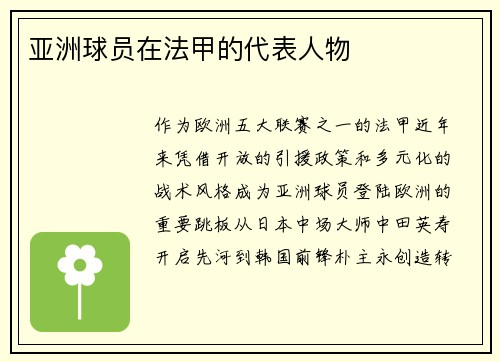 亚洲球员在法甲的代表人物